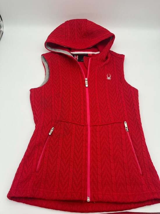 Spyder Jackets & Blazers - Spyder Core Sweater Hooded Vest Size S Red Cable Knit Full Zip ski apres
